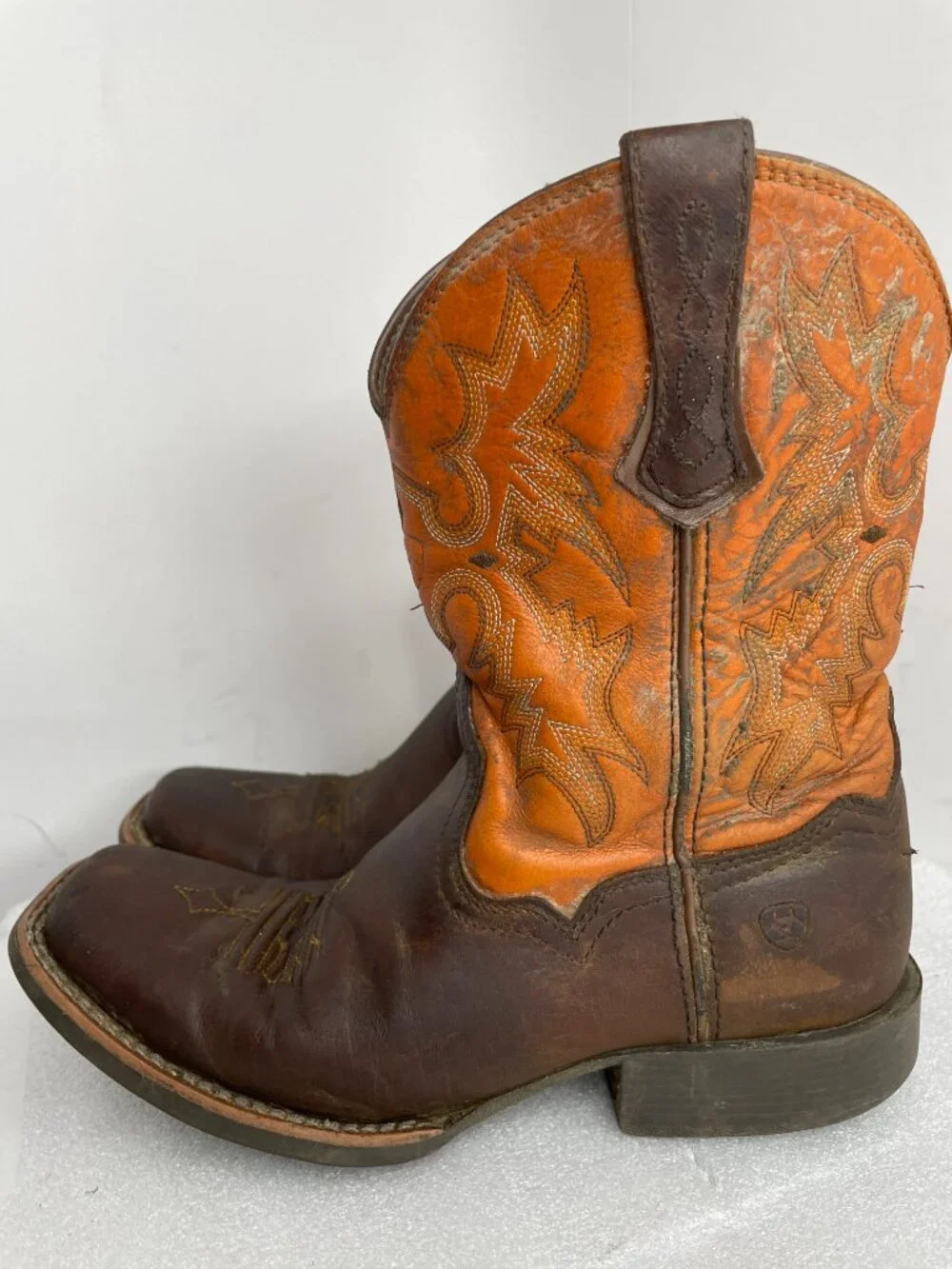 Ariat Tombstone Orange Western Cowboy Square Toe Boots Boys Kids Youth Size 3